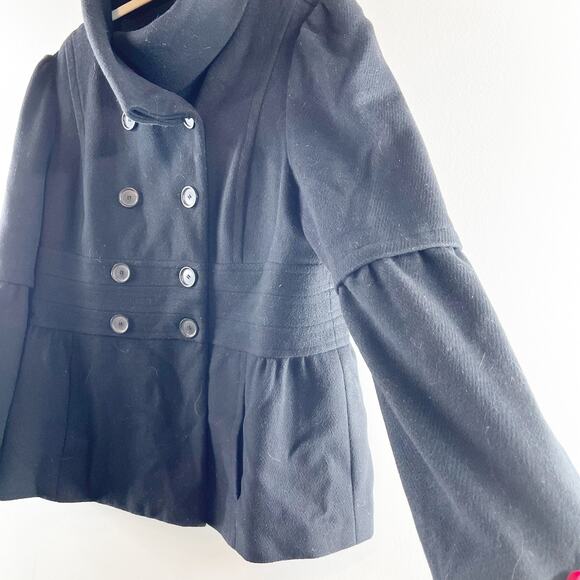 LOFT Double Breasted Wool Blend Peacoat Black 16 - Picture 7 of 9